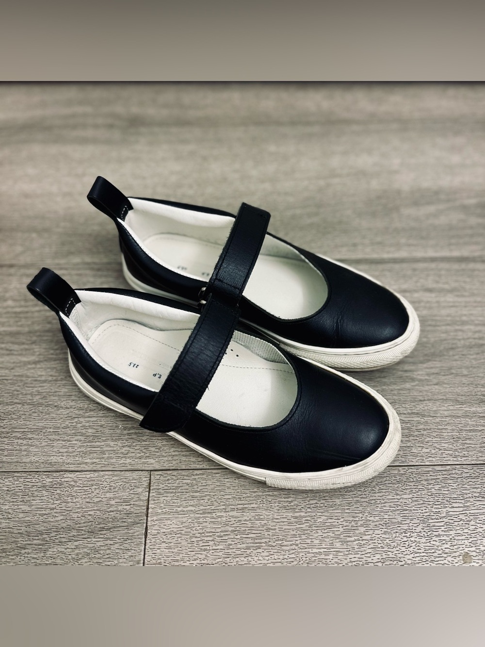 Dover Street Market Black Mary Jane Leather Flats with White Sole